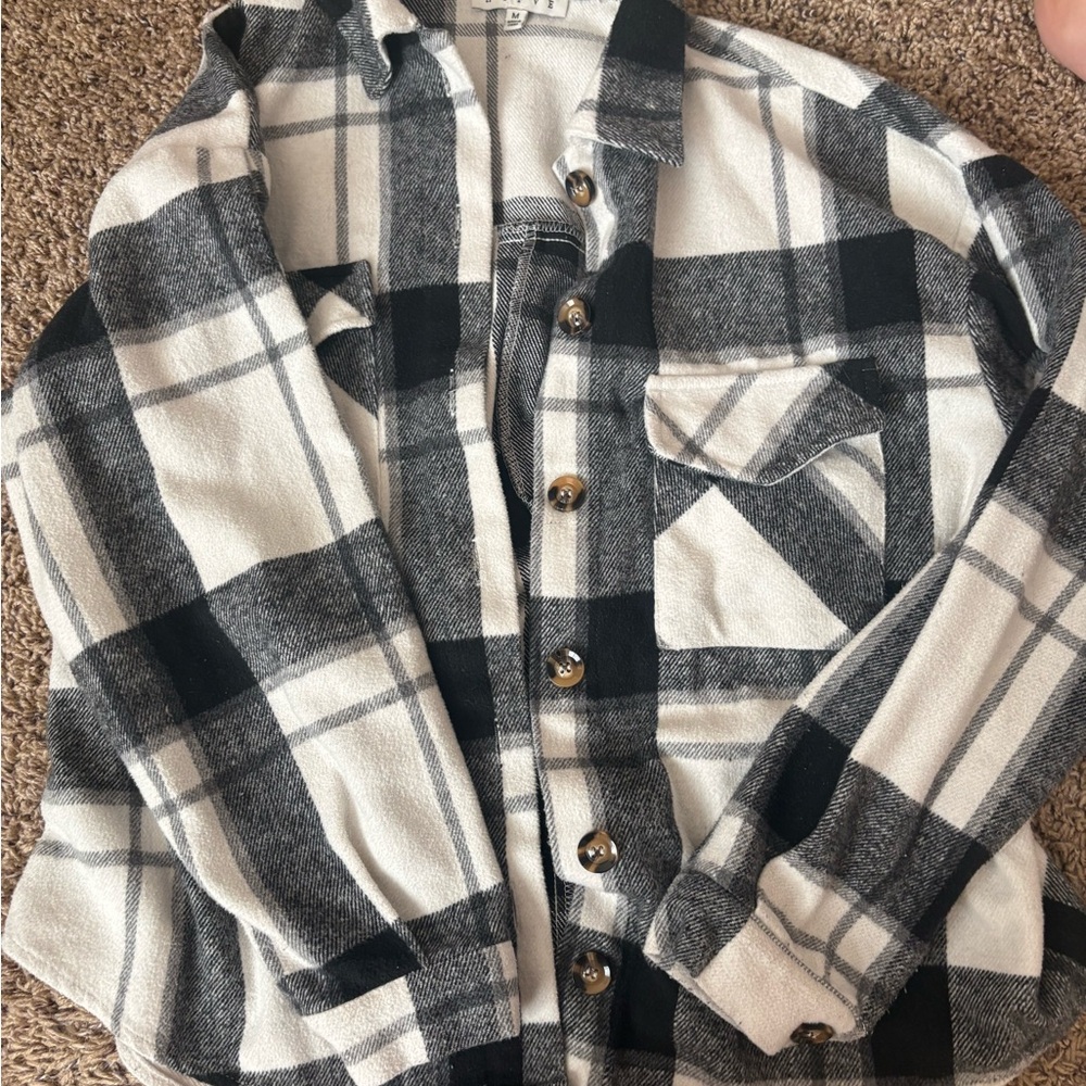 Black and White Plaid Button-Up Shirt